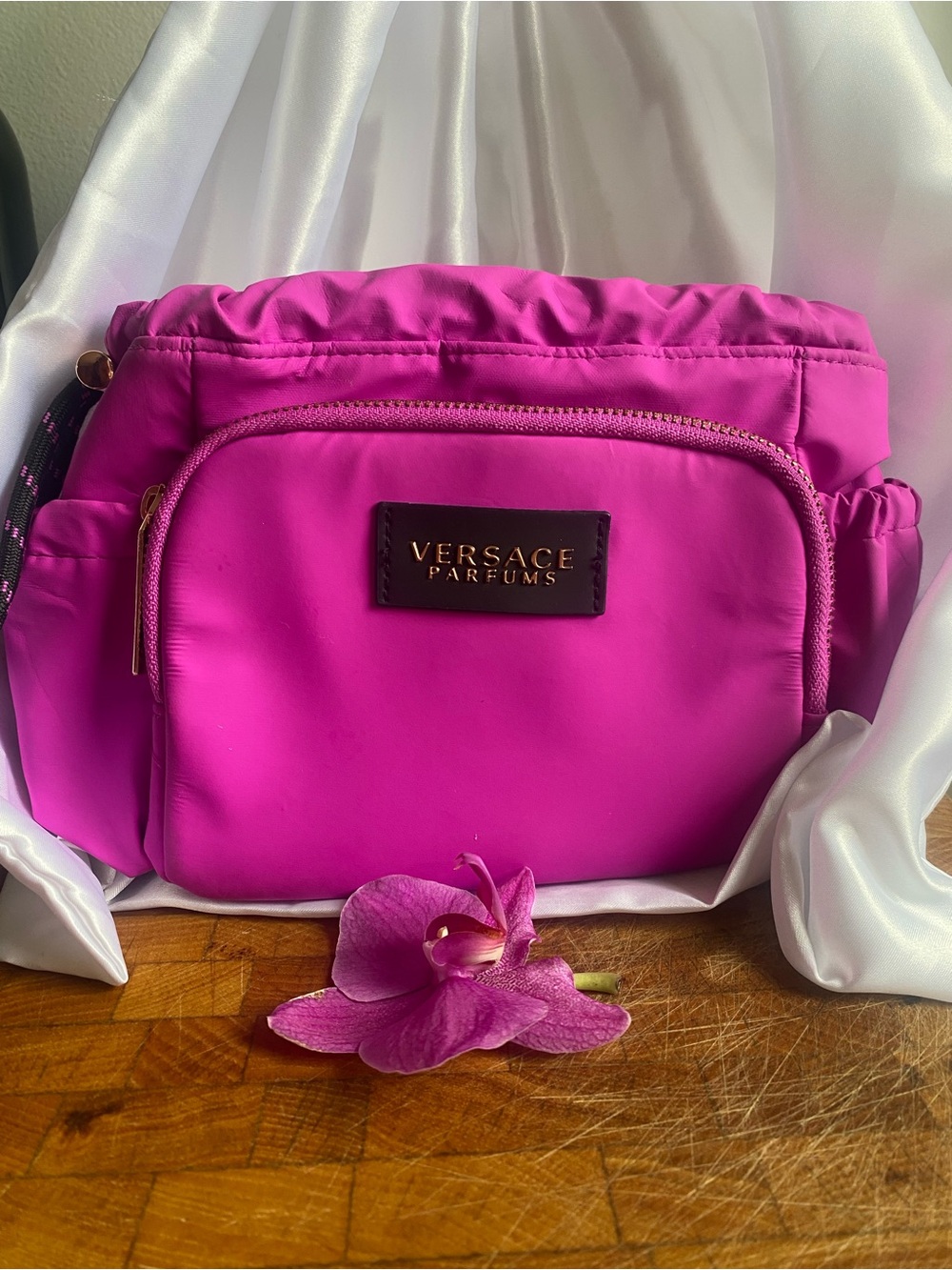Versace Parfums Magenta Drawstring Cosmetic Travel Bag
